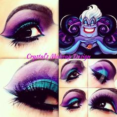 Ursula Makeup Tutorial, Disney Eye Makeup, Karneval Diy, Disney Inspired Makeup, Disney Eyes, Makeup Tutorial Step By Step, Disney Makeup