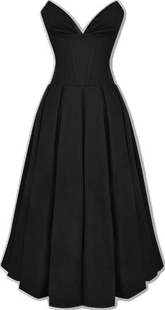 Elegant Knee-length Skirt With Pleated Waist For Evening, Full Skirt Midi Dress For Evening, Evening Midi Dress With Voluminous A-line Skirt, Evening Midi Dress With Full Skirt, Elegant Black Dress With Lined Skirt, Elegant A-line Skirt For Gala, Elegant Midi Dress With Lined Skirt, Strapless Solid Color Formal Dress, Formal Strapless Dress With Pleated Waist