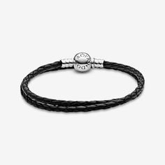 Create a personal look with this woven leather bracelet. The versatile design is secured with our signature ball clasp in sterling silver. Your next collection starts here. - Pandora Moments Double Black Leather Bracelet - Leather / Sterling silver / Black - Sz. 17.3 in Black Leather Bracelets With Sterling Silver Clasp, Adjustable Black Leather Bracelet With Sterling Silver Clasp, Gift Black Leather Bracelet With Sterling Silver Clasp, Black Leather Bracelet With Sterling Silver Clasp As Gift, Black Leather Bracelet With Sterling Silver Clasp, Elegant Black Leather Bracelet With Sterling Silver, Elegant Black Leather Bracelet In Sterling Silver, Classic Black Braided Bracelet, Modern Black Leather Bracelet With Sterling Silver