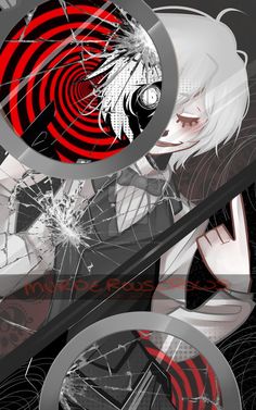 an anime character with white hair and red eyes