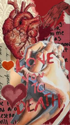 altered collage with heart, hands and words