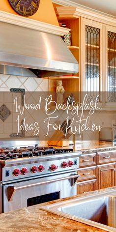 a kitchen with wooden cabinets and stainless steel stove top, oven hood, and sink