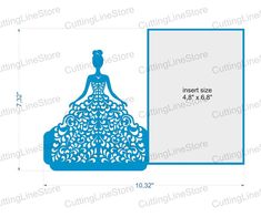 the cut out silhouette of a woman in a ball gown is shown with measurements for each piece