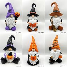 six different gnomes with pumpkin hats and scarves