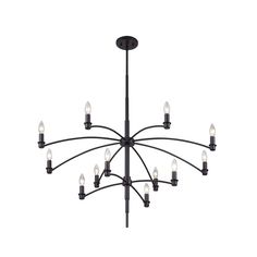 a black chandelier with eight lights hanging from it's center, on an isolated white background