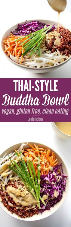 thai style buddha bowl with vegan gluten tree, clean eating ingredients