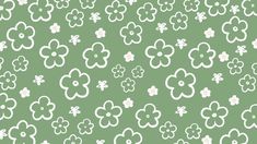 a green background with white flowers on it