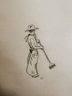 a drawing of a person with a broom