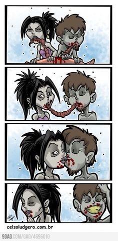 the comic strip shows how zombies are eating food