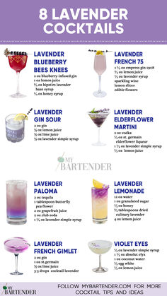 Lavender Cocktails Lavender Cocktails, Exquisite Recipes, Infused Cocktails, Lavender Drink, Lavender Cocktail, Lavender Recipes, Cocktail Drinks Alcoholic, Lavender Syrup, Yummy Alcoholic Drinks