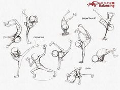 a drawing of various poses and gestures for an animation character