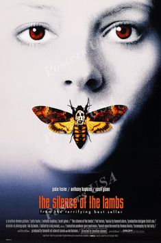 a movie poster for the silence of the lambs with an image of a woman's face