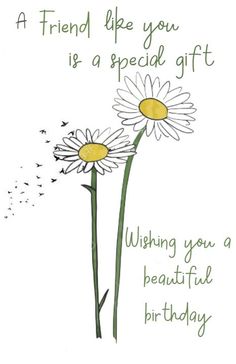 a birthday card with two daisies and the words, a friend like you is a special