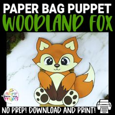 the paper bag puppet woodland fox craft is on display in front of a marble background