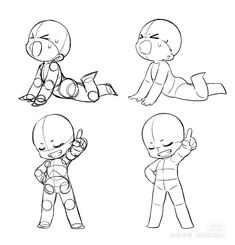 four different poses of cartoon characters