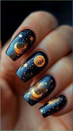 Christmas Dark Nails, Dark Fall Nail Ideas, Moon Nails Design, Nail Art Moon, Fall Nail Trends, Moon Nails, Goth Nails, Art Magic, Cool Nails