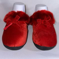 Beautiful Red Red Velour Isotoner Slippers. * Brand New Without Box * From A Pet And Smoke Free Home Red Round Toe Slippers For Winter, Red Round Toe Winter Slippers, Winter Red Round Toe Slippers, Red Flat Slippers With Cushioned Footbed, Red Synthetic Slippers, Red Round Toe Slippers For Indoor Use, Red Cushioned Flat Slippers, Red Comfortable Slip-on Slippers, Comfortable Red Slip-on Slippers