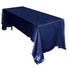 a long table with a blue cloth on it