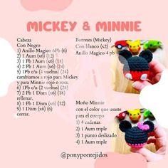 the instructions for making mickey and minnie crocheted toys