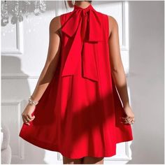 Luxe Red Neck Tie Party Evening Mini Dress Xs S M L, 100% Polyester, Ships In 7-8 Days Outfit Vestido Rojo, Red Bow Dress, Preppy Prom, Evening Mini Dresses, Business Formal Dress, Tie Pattern, Casual Tie, Formal Dresses Gowns, Plain Dress