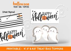 halloween treat bag toppers with ghost and pumpkins