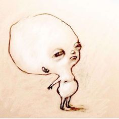 a drawing of an alien looking at something