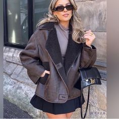 Coat Is Represented In The Last Two Pictures Jacket Fits Large New With Tag Blogger’s Favorite Zara Best Sellers Zara New Collection Zara 2024 Suede Coat Women, Festival Mode, Faux Leather Coat, Lapel Jacket, Womens Tops Summer, Shearling Coat, Women's Jackets, Warm Jacket, Shearling Jacket