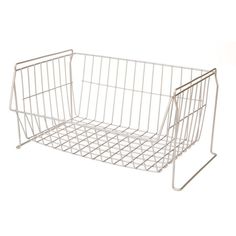 a white wire basket on a white background