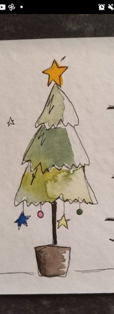 a drawing of a christmas tree in a pot