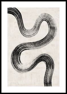 an abstract black and white painting with wavy lines