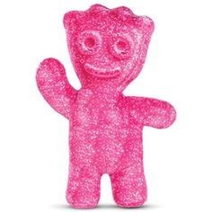 a pink teddy bear with big eyes and a smile on it's face, standing upright