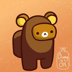 a brown bear is standing in front of a pink background with stars and the words bunny is ok written on it