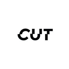 the word cut is written in black on a white background