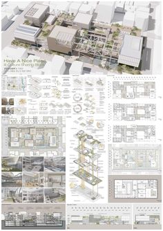 an aerial view of some buildings and plans