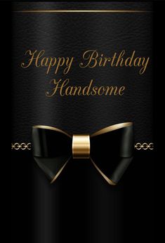 a black and gold happy birthday card with a bow