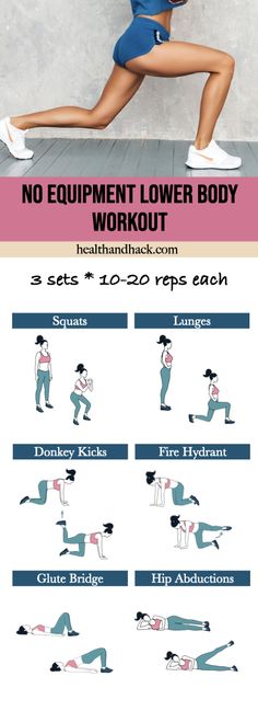 a woman is doing an exercise with the words no equipment lower body workout on it