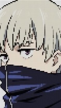 a pixellated image of an anime character with his head tilted to the side and eyes closed