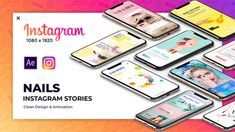 an advertisement for nails instagram stories with many different styles and colors on the phone