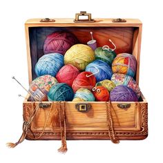 an open suitcase filled with balls of yarn