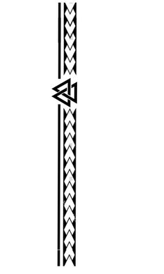 a black and white drawing of a cross with an arrow on the side, in celtic style