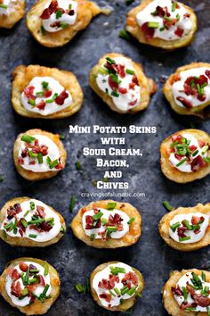 mini potato skins with sour cream, bacon and chives