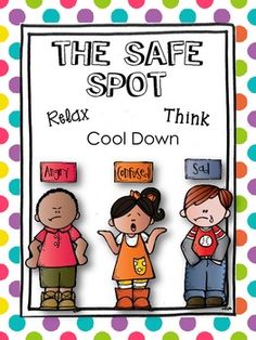 the safe spot relax, think, and cool down book cover with three children standing in front of each other