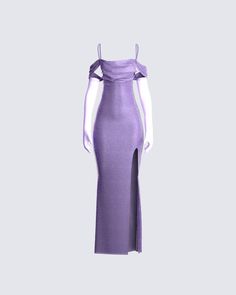 Leave a little sparkle everywhere you go ✨ This stunning side seam, slit dress will have everyone in awe of your elegance 👑 Pink Fancy Dresses, Purple Dress With Gloves, Elegant Dresses Purple, Purple Elegant Dresses, Purple Dress Outfit Party, Purple Dress Elegant, Fancy Purple Dress, Finesse Clothing, Purple Fancy Dress