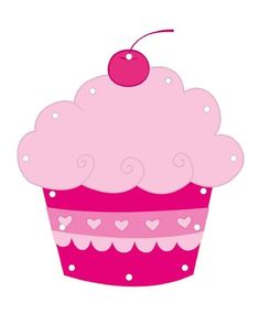 a pink cupcake with a cherry on top and hearts around the rim, in front of a white background