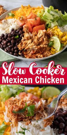 this slow cooker mexican chicken salad is loaded with fresh vegetables, black beans, avocado, cilantro and lime