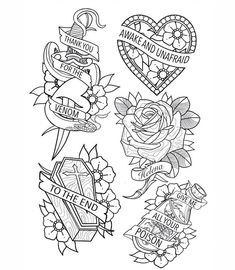 some tattoos with hearts and flowers on them