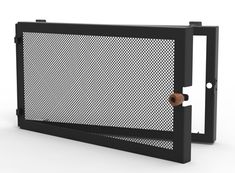 an image of a black metal screen with holes in the middle and one hole at the bottom