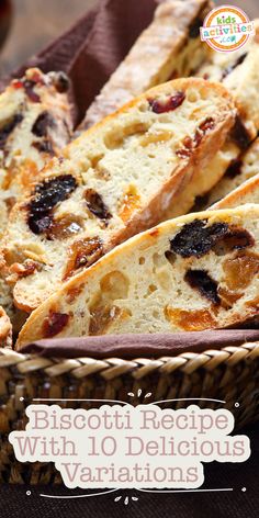 biscotti bread with raisins and walnuts in a wicker basket