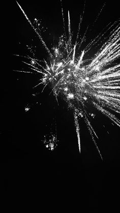 black and white photograph of fireworks in the night sky