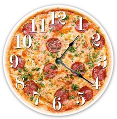 a clock made to look like a pepperoni pizza